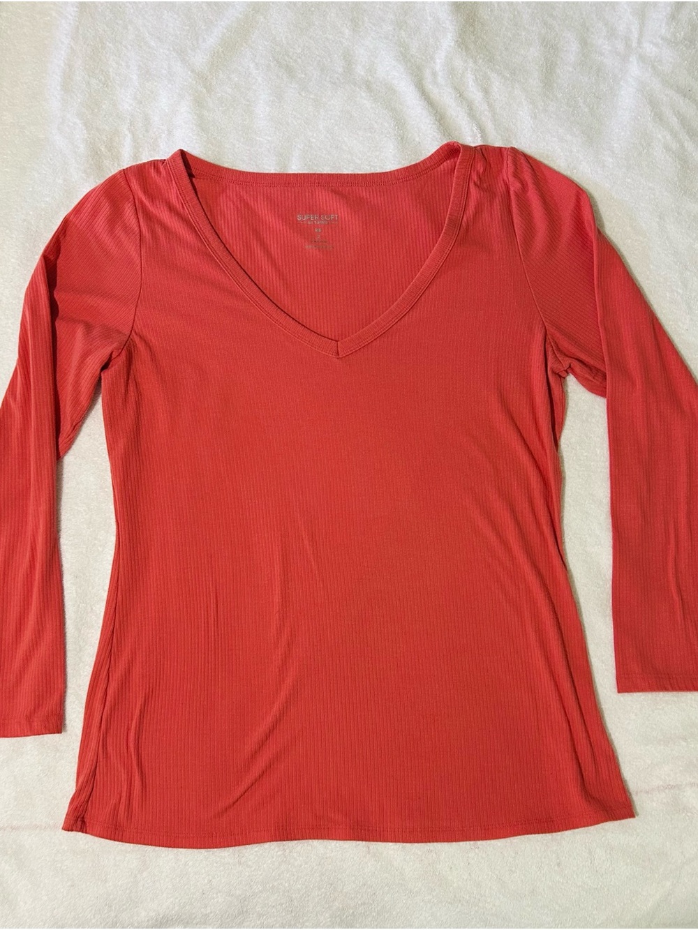 Torrid Supersoft Ribbed V-Neck Long Sleeve Top in Coral